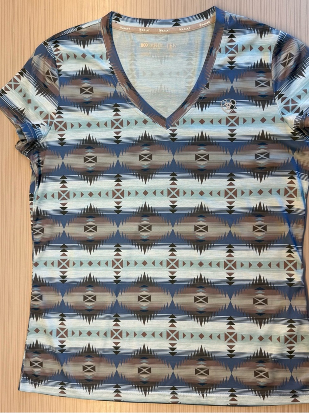 Ariat Light Blue Performance Tee with Brown Trim